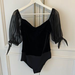Zara velvet bodysuit with sheer sleeves